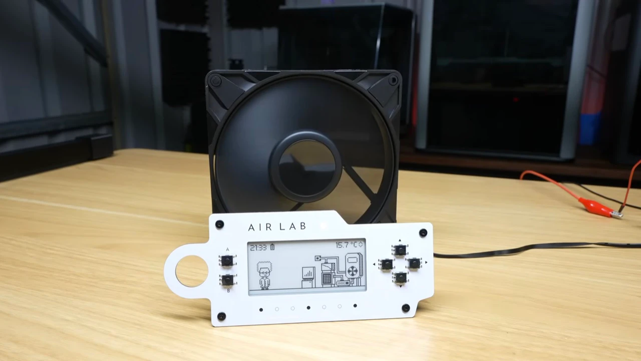 An Air Lab next to a fan in Michael Klements’s workshop